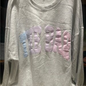 The Bar Crewneck Sweatshirt in Light Gray with Pastel Pink & Pastel Blue